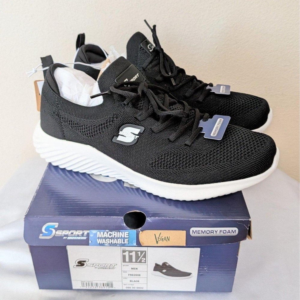 New Skechers S Sport Men's Freddie Slip On Memory Foam Sneakers Black 11.5